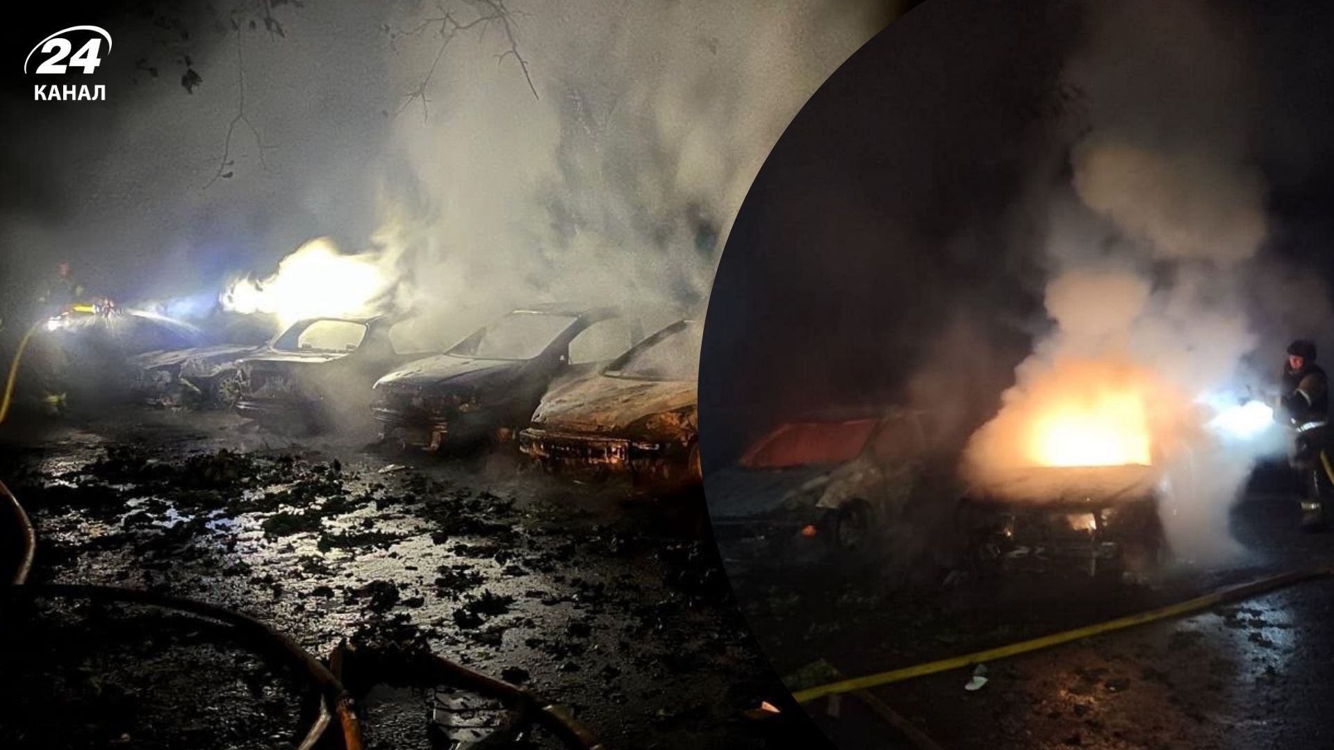 "Скелети" автівок і вирва біля школи: у ДСНС показали наслідки нічного обстрілу Києва