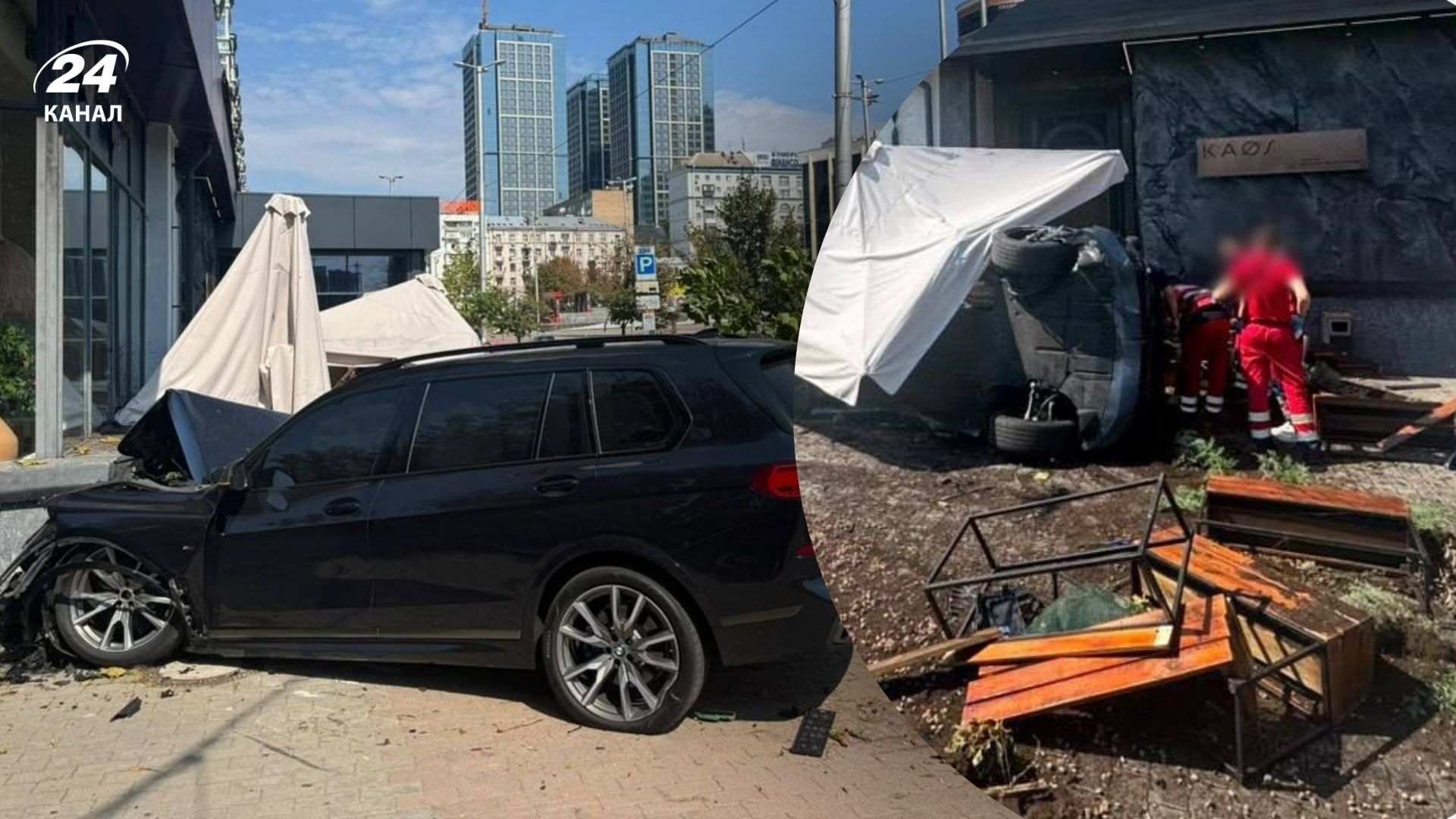 Автомобиль врезался в ресторан: в полиции показали момент ДТП в Киеве и рассказали подробности