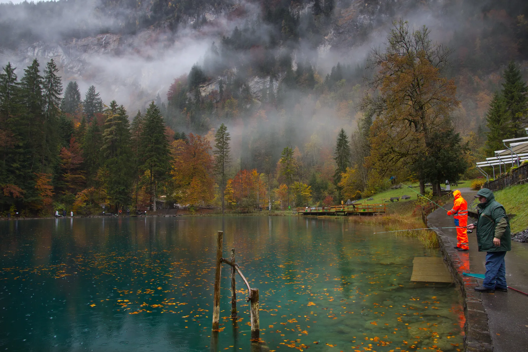 Озеро Blausee у туманну погоду