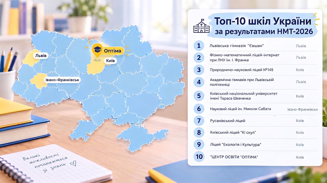 Рейтинг НМТ-2026: які школи увійшли до десятки найкращих