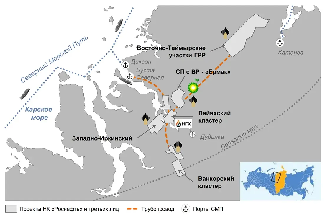 Восток Ойл на карті Росії - де розташований найбільший новий нафтовий проєкт Роснефті