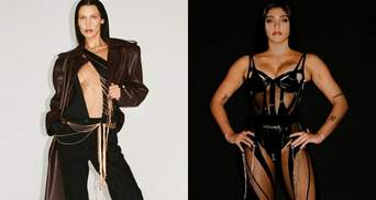 Цепи, кожа и латекс: Белла Хадид и дочь Мадонны приняли участие в показе Mugler – фото