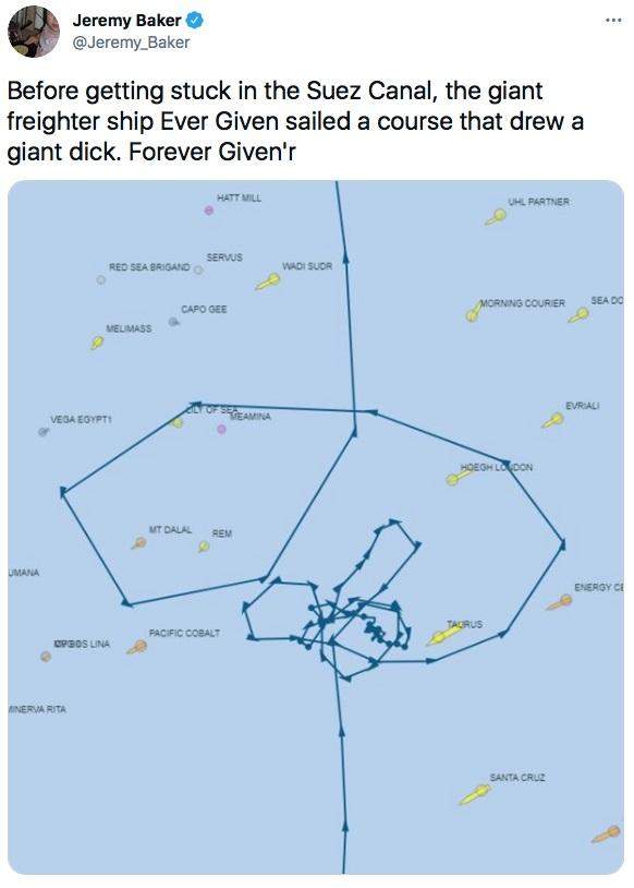 Затори в Суецькому каналі через контейнеровоз Evergreen: меми та фотожаби Затори в Суецькому каналі через контейнеровоз Evergreen: меми та фотожаби