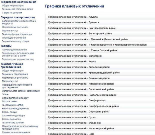 Графік відключення світла в Криму 