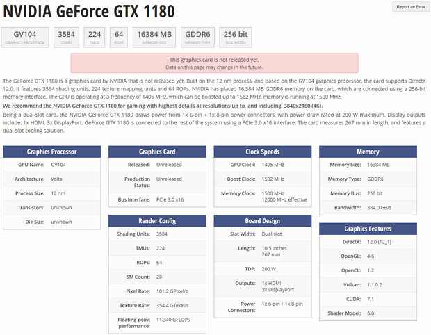 В мережі з'явилися інформація про нову відеокарту Nvidia GeForce GTX 1180