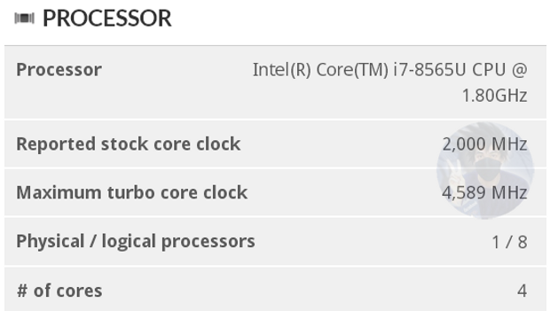 Характеристики процесора Intel Core i7-8565U