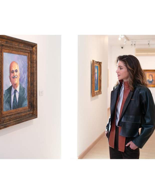   Queen Rania in a leather jacket 