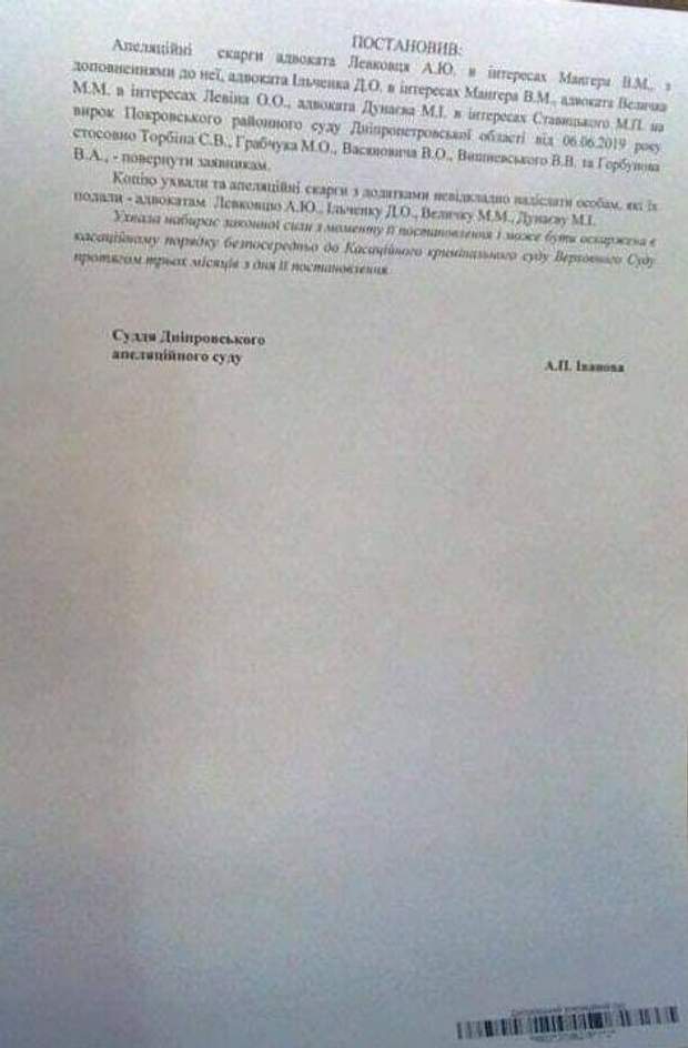 Ухвала апеляційного суду по Гандзюк
