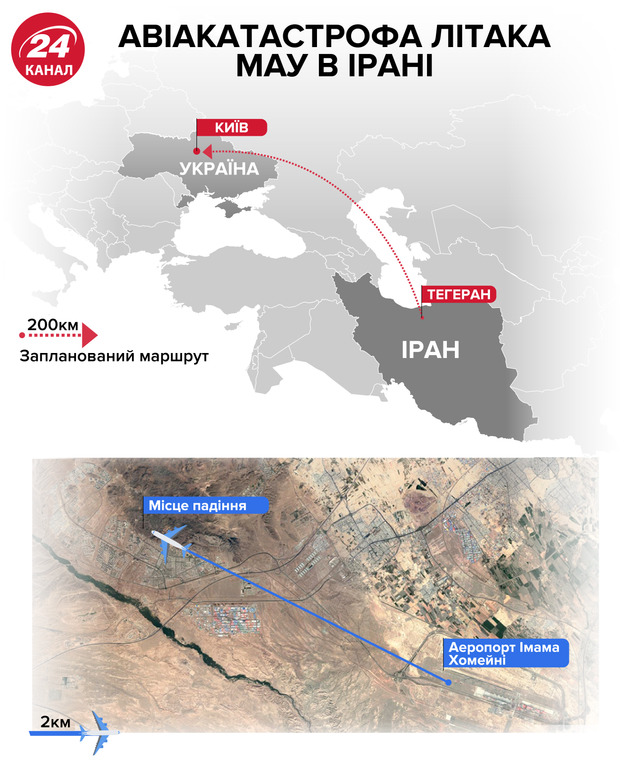 Авиакатастрофа МАУ в Иране  Карта