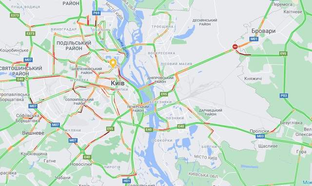 Де у Києві 13 листопада затори / Скриншот Google Maps