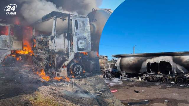 Спалахнули бензовози, є жертва: Росія атакувала стоянку вантажівок на Півдні Одещини